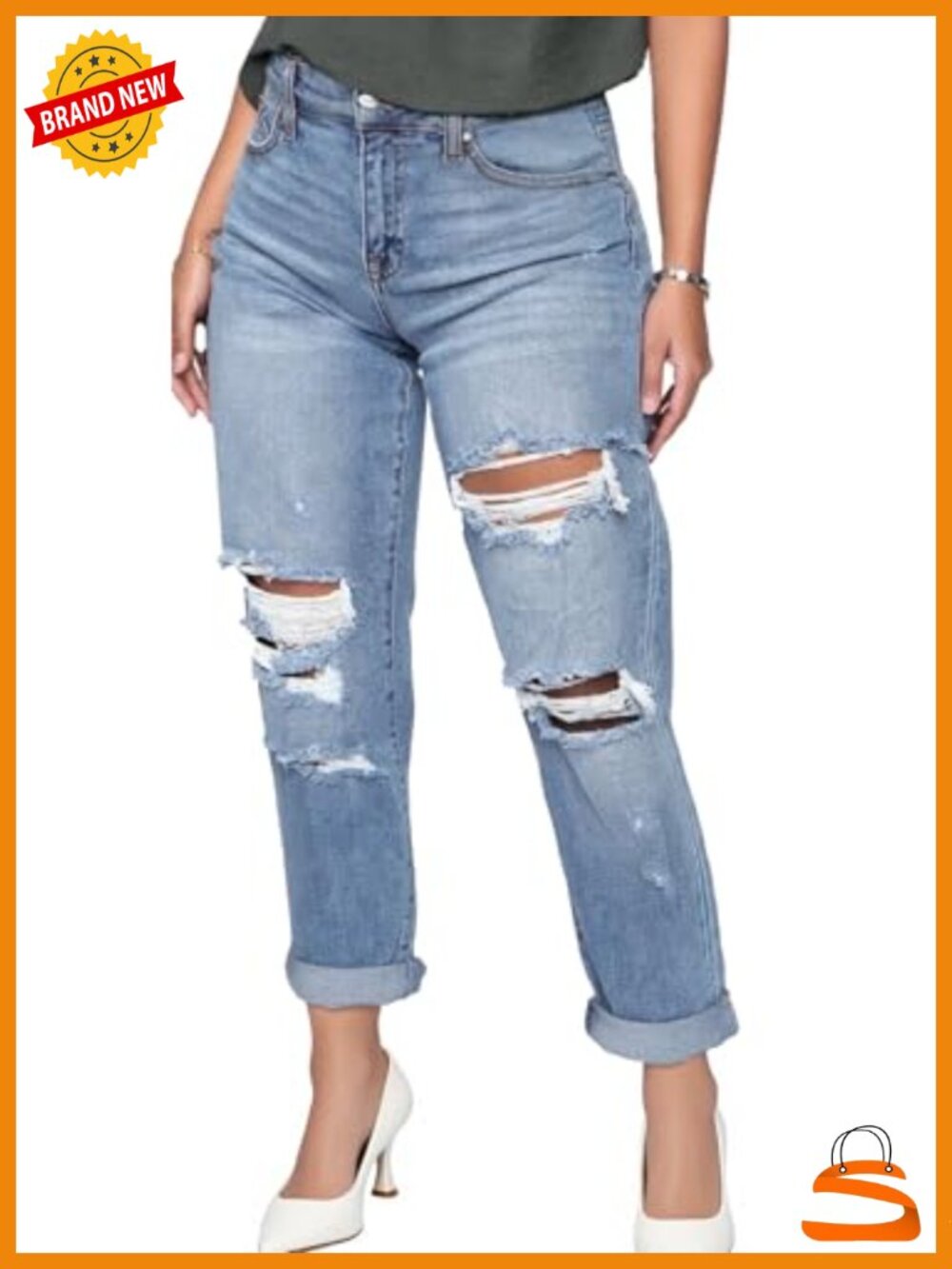 High Waist Distressed Bootcut Ripped Skinny Stretch Jeans